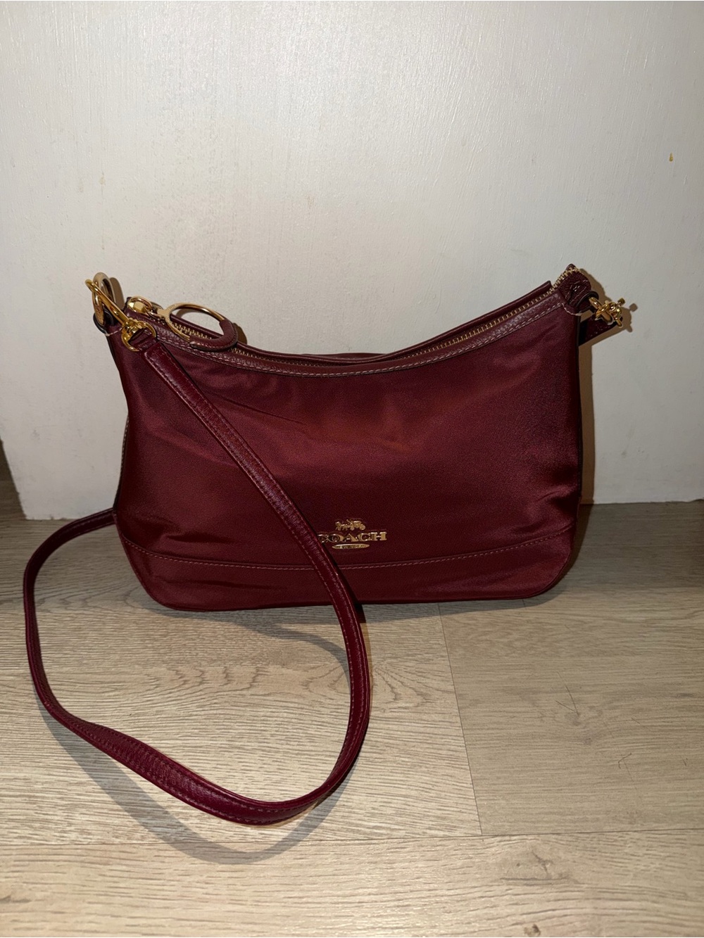 Coach Maroon Crossbody Bag with Gold Hardware